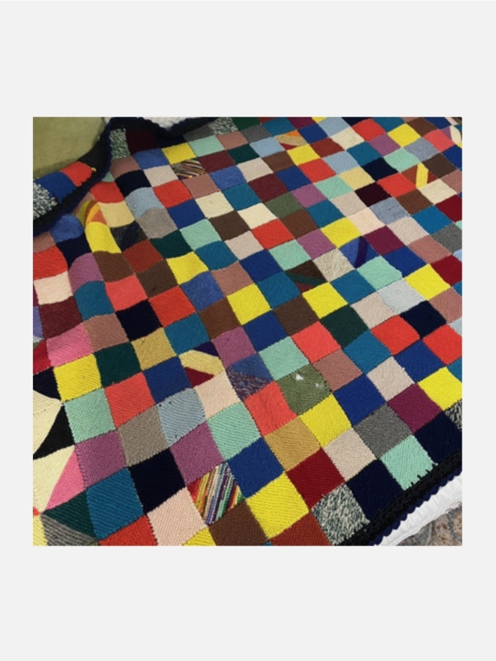 Vtg Large Hand Knit Colorful Crotchet Small Granny Squared Afghan Blanket 80x50 - Picture 6 of 7